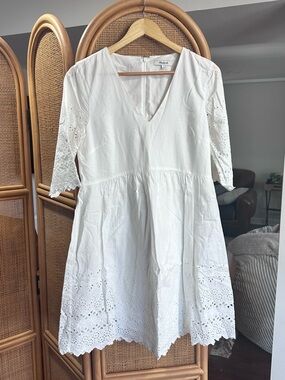 Madewell White Eyelet V-Neck Midi Dress